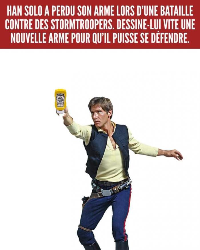 Han Solo qui tient un falcon de moutarde