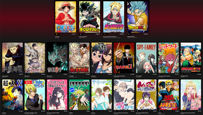 Titres disponibles sur Manga Plus