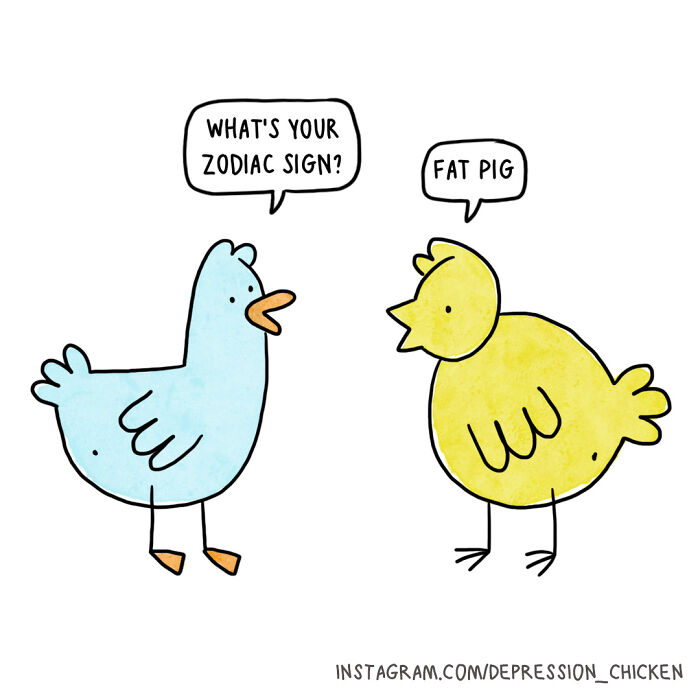 Depression Chicken avec un oiseau bleu clair