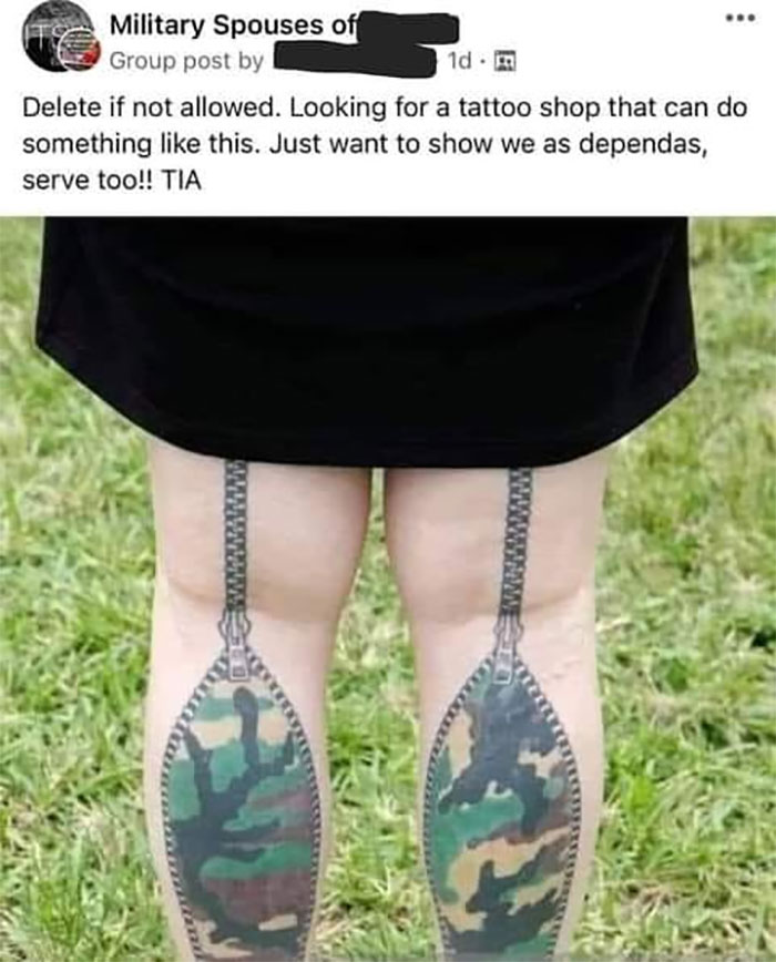 tatouage raté mollets treillis militaire