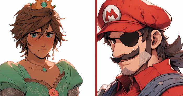 Link Peach cosplay Mario.