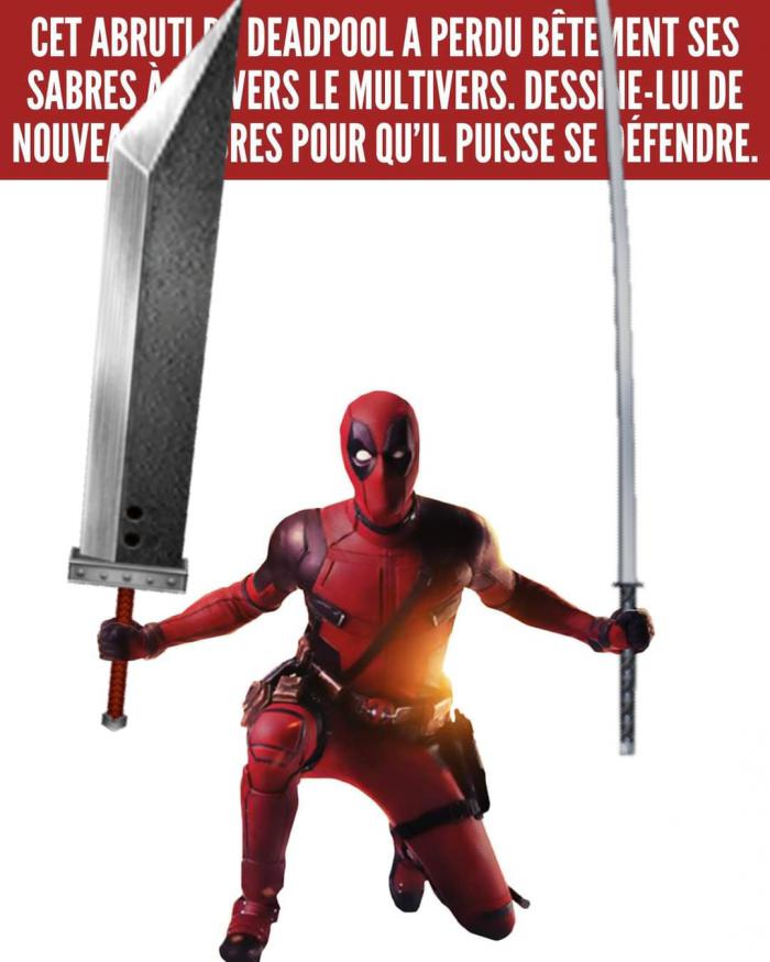 Deadpool qui tient des grosses épées