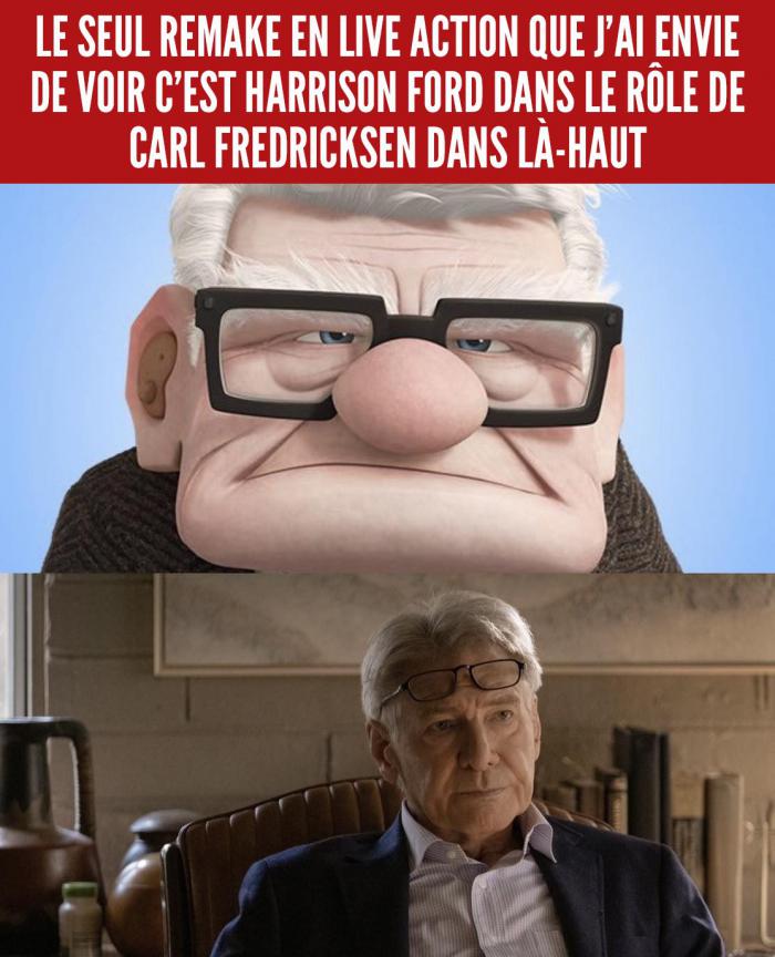 Carl Fredricksen du film Pixar Là-haut et Harrison Ford