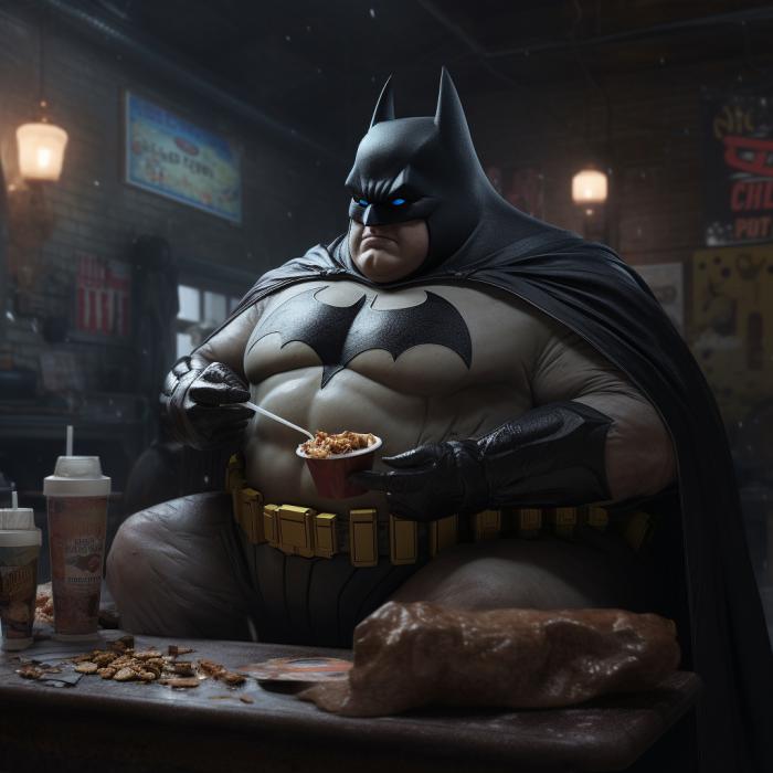 Batman imagined obese by an AI.
