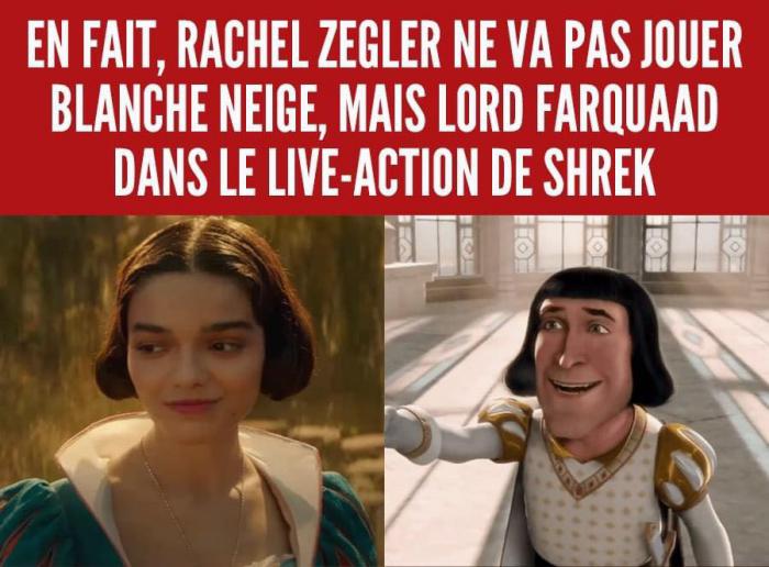 Blanche Neige (Rachel Zegler) et Lord Farquaad dans Shrek 