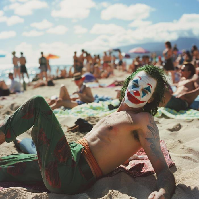 Le Joker sur la plage en train de bronzer