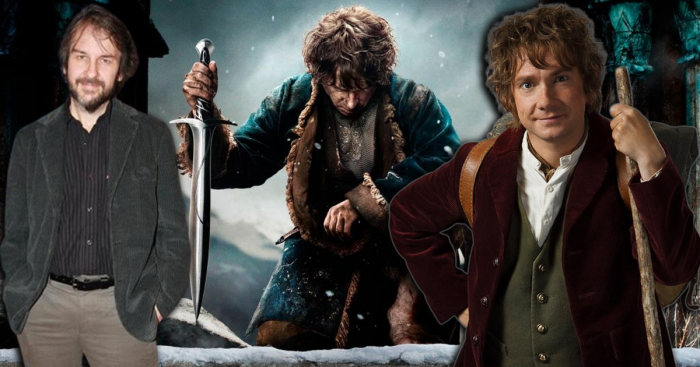 Peter Jackson et Martin Freeman dans le rôle de Bilbon Sacquet dans la trilogie du Hobbit
