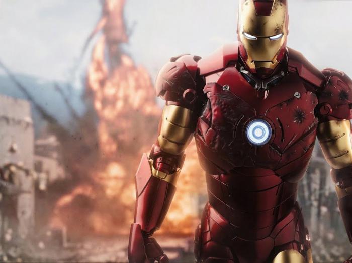 Iron Man venant de détruire un char dans Iron Man 1.