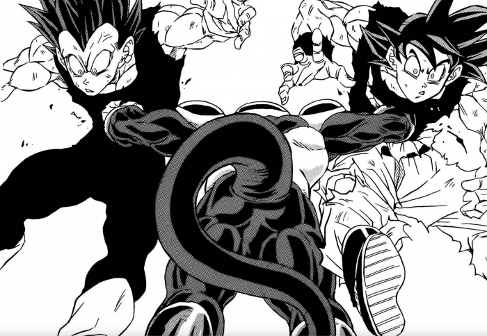 Goku Ultra Instinct et Vegeta Ultra Ego vs Black Freezer dans Dragon Ball Super