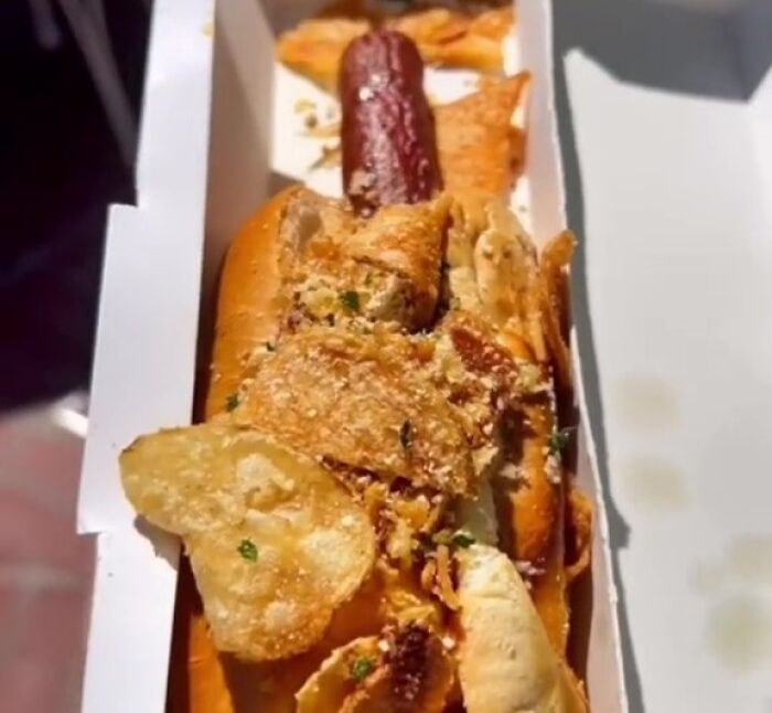 un hot dog avec des chips