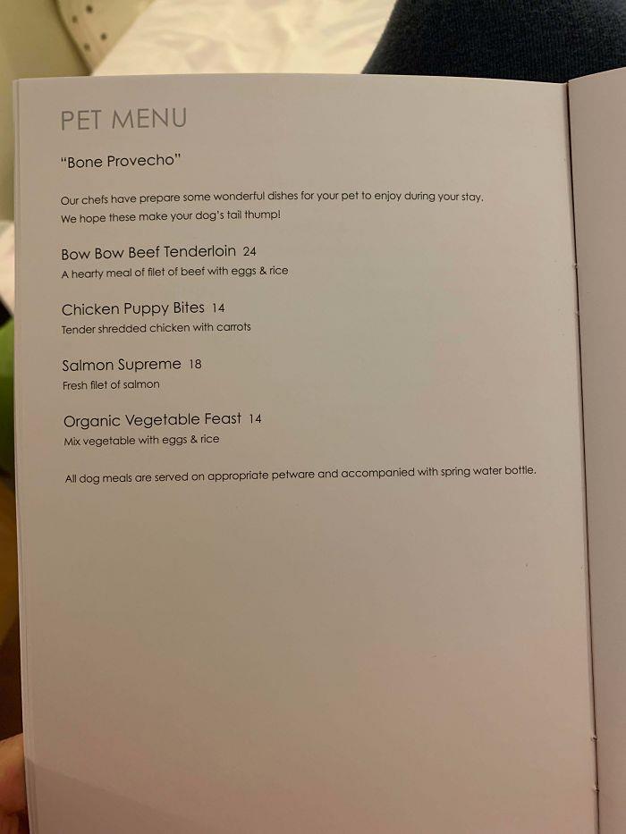 un menu pour animaux