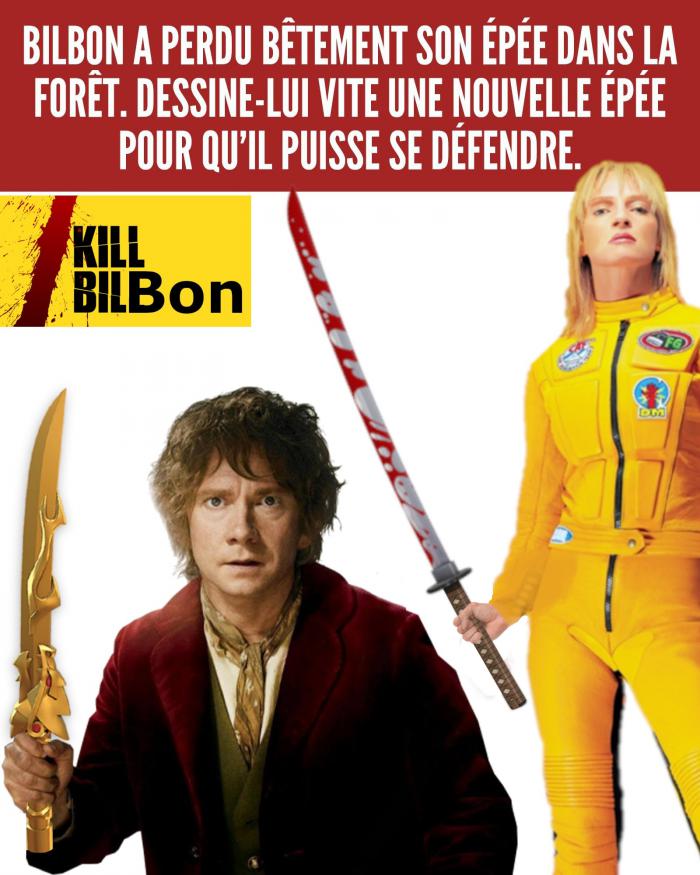 Bilbon et Uma Thurman en Mariée dans Kill Bill