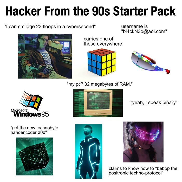 starter pack hacker années 90