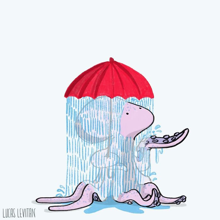 une pieuvre sous un parapluie