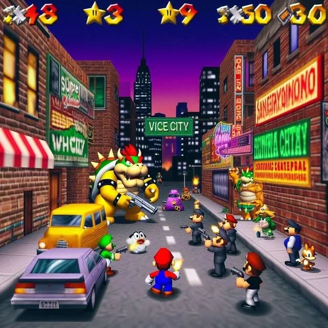 Mario contre Bowser dans Vice City