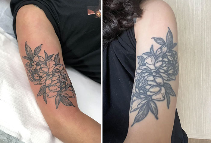 tatouages vieillissant fleurs