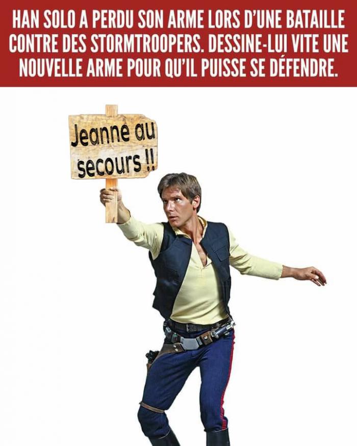 Han Solo avec une pancarte