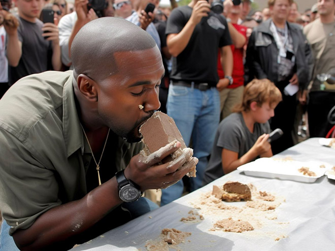 Kanye West  en train de manger du béton