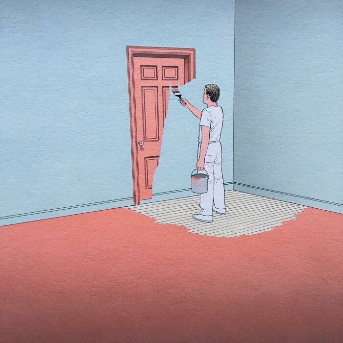 un homme qui peind une porte