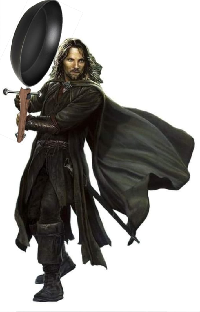 Aragorn avec une poêle 