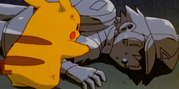 Sacha transformé en pierre dans le premier film Pokémon