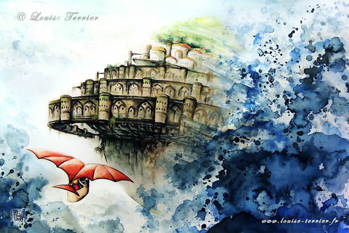 Aquarelle inspirée du Studio Ghibli Le château dans le ciel