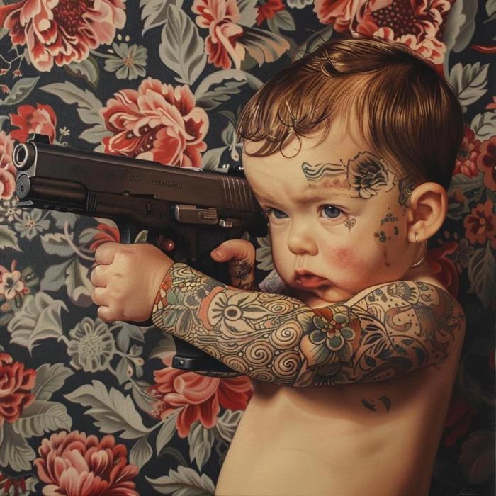 un bébé avec un pistolet