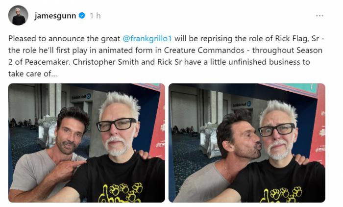 Post de James Gunn avec Frank Grillo