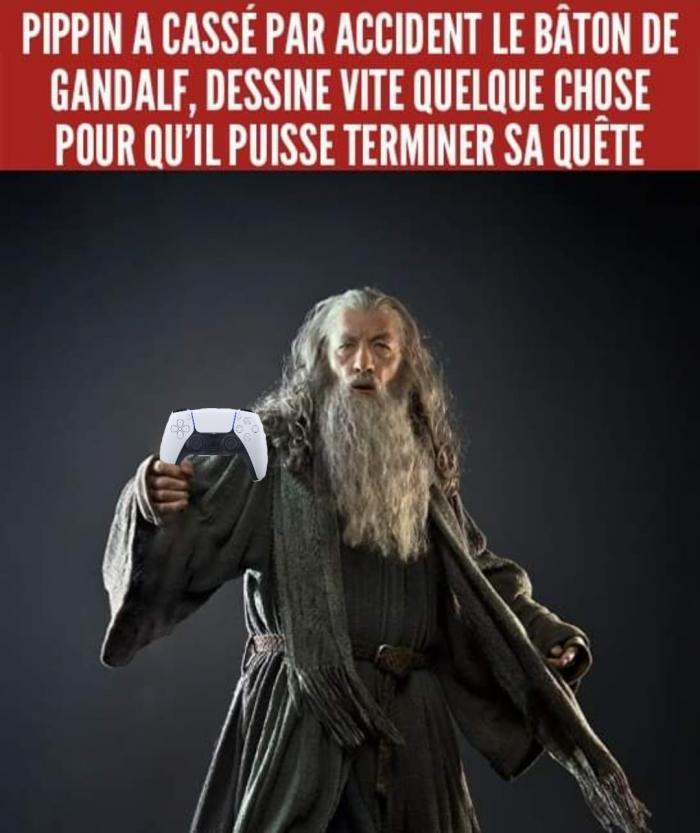 Gandalf avec une manette de PS5