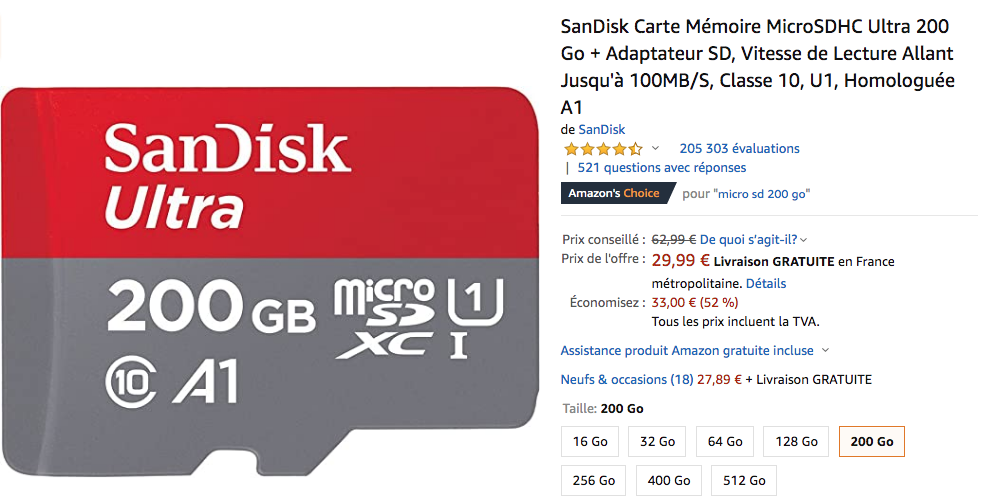 Cette carte Micro SD 256 Go signée Sandisk est à prix réduit sur le site