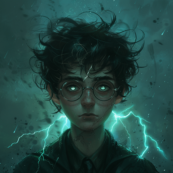 Harry Potter avec des éclairs bleus