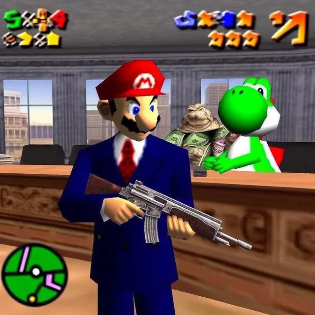 Mario en costume avec une arme