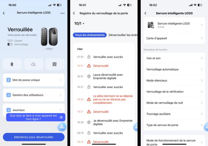 Application Aqara avec Smart Lock U200