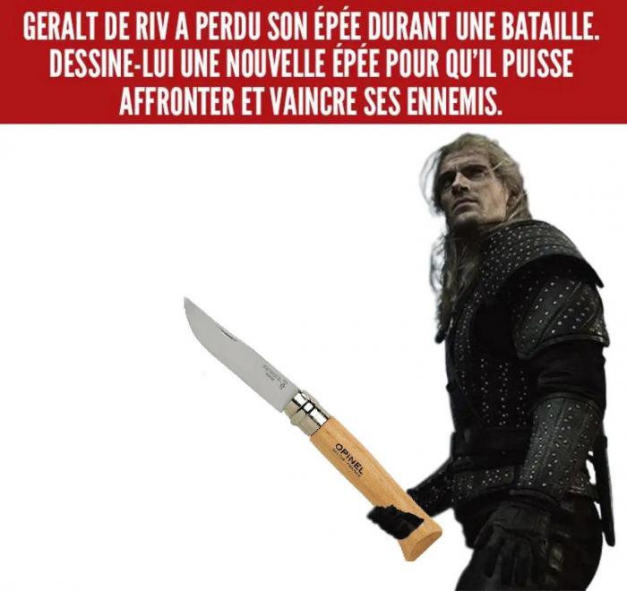 Geralt qui tient un couteau