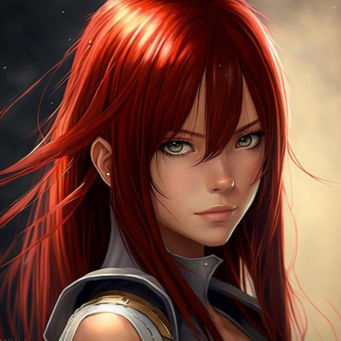 Erza Scarlet de Fairy Tail en version réaliste créée par une IA.