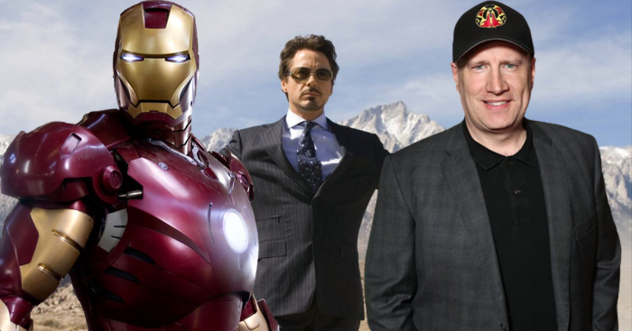 Robert Downey Jr dans le rôle de Tony Stark et son alter ego Iron Man et Kevin Feige, président de Marvel Studios