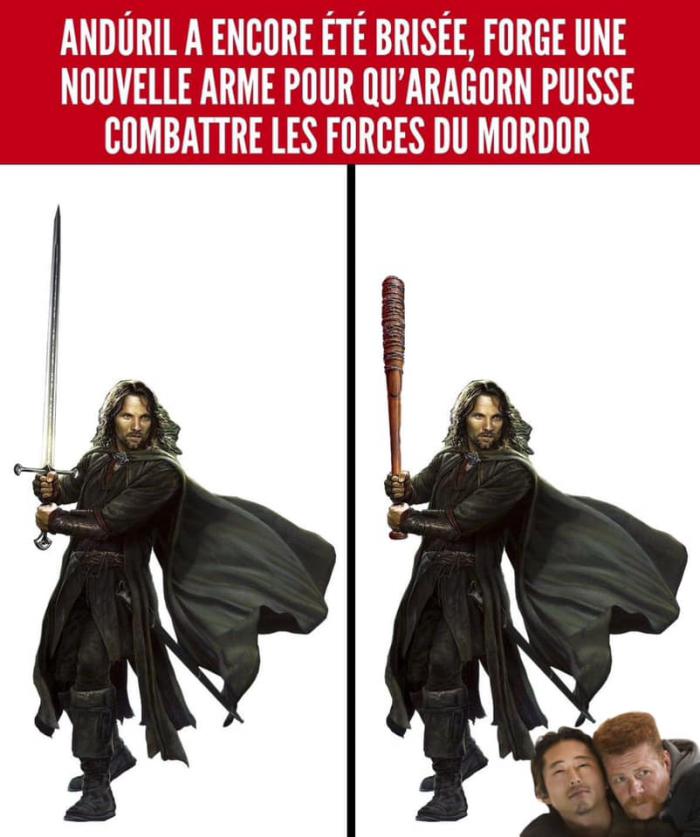 Aragorn avec Lucille la batte à Negan dans The Walking Dead