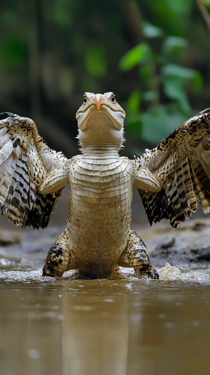 un caïman avec un aigle