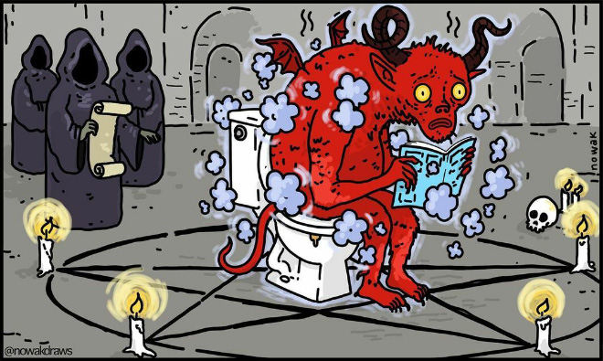un diable sur le wc