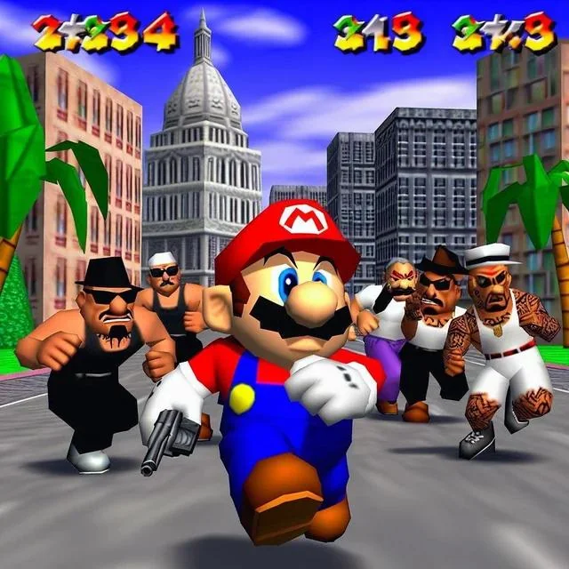 Mario coursé par un gang dans Vice City