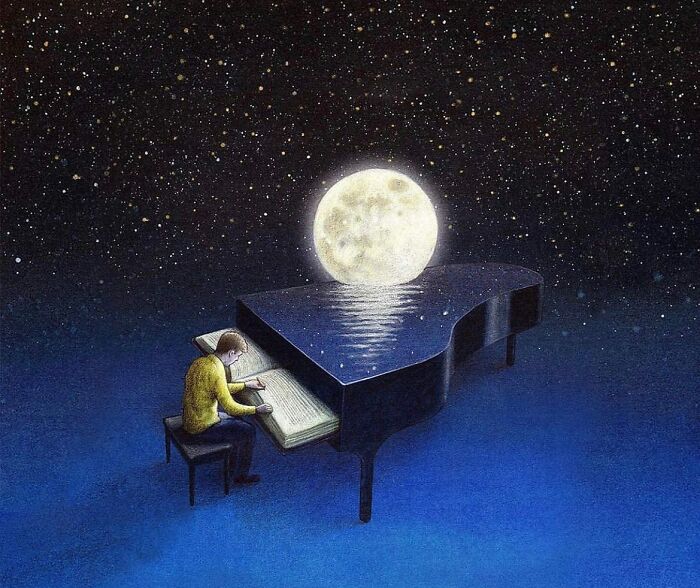 un piano avec la lune