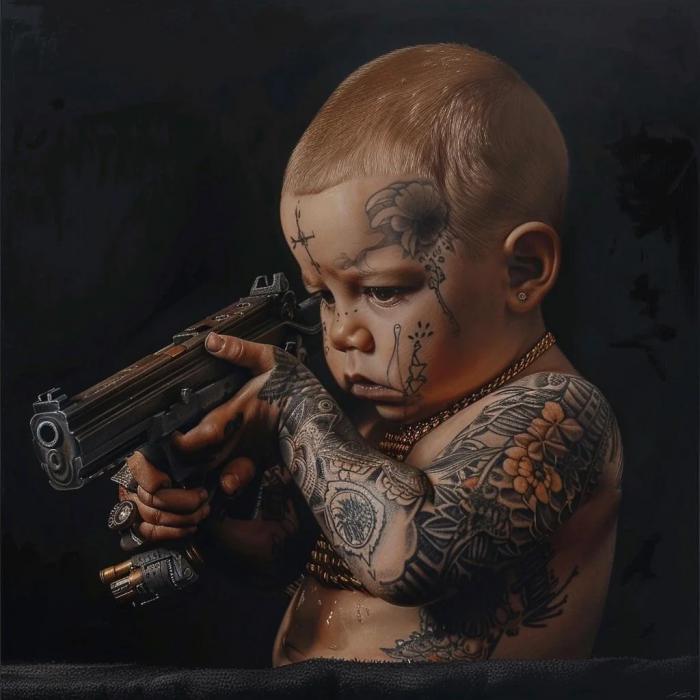 un bébé avec une arme