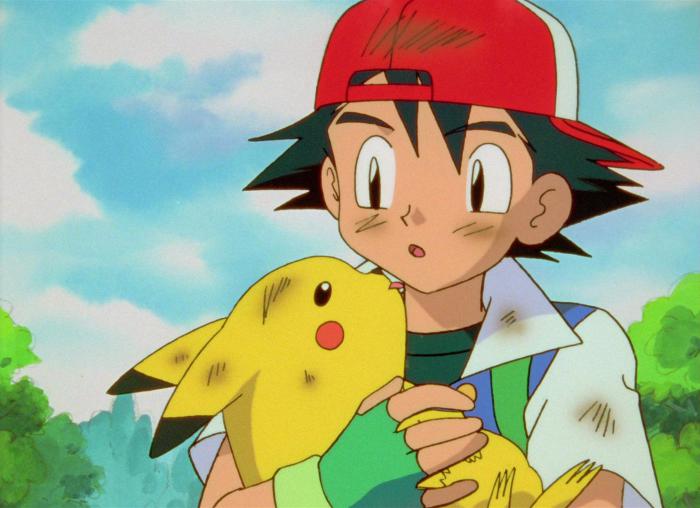 Sacha et Pikachu dans la série Pokémon