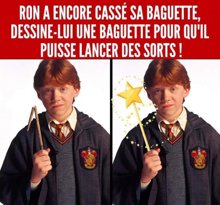 Ron Weasley avec une baguette magique