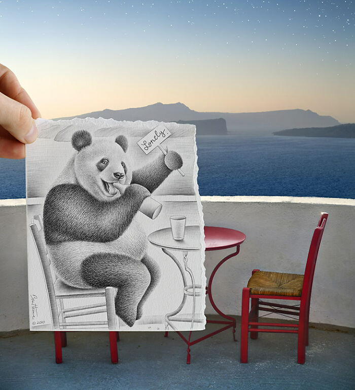 un dessin de panda incrusté dans une photo