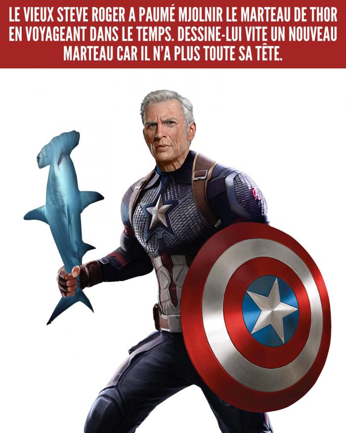 Captain America qui tient un requin-marteau