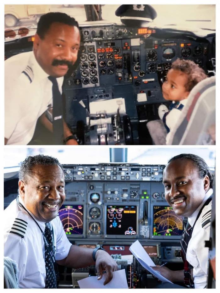 père et fils dans un cockpit