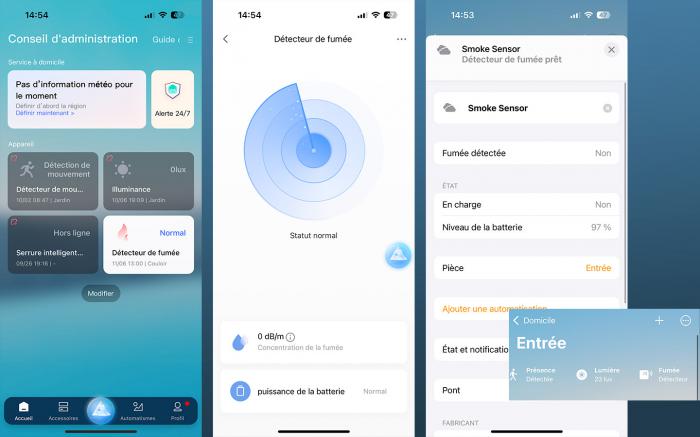 Application Aqara détecteur de fumée et Homekit