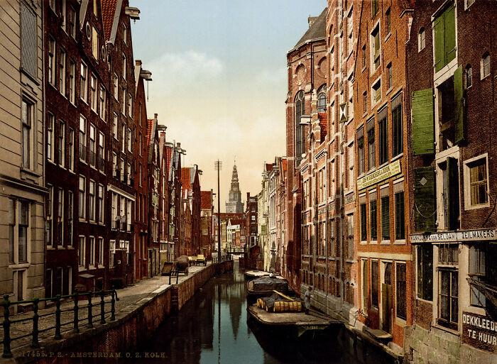 Canal Oudezijds Kolk, Amsterdam, Pays-Bas, vers 1901