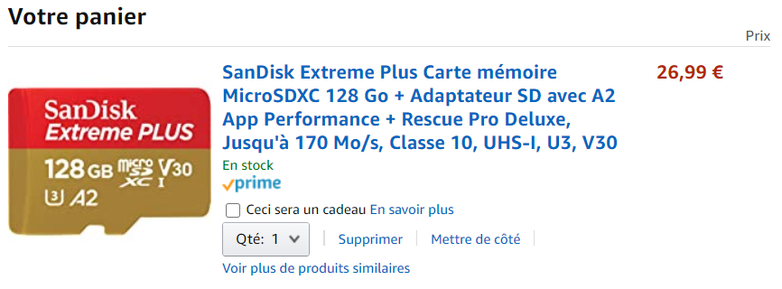 SanDisk Extreme Pro Carte mémoire MICRO SD 128Go Micro SDXC Classe 10 UHS-I  U3 V30 170Mo/s A2 - Carte mémoire micro SD - Achat & prix